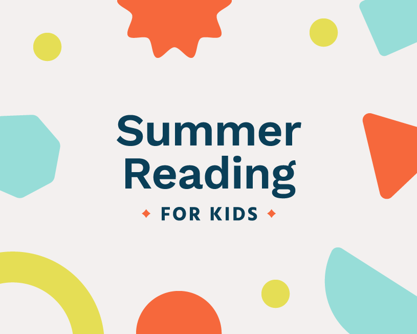 Formas coloridas rodean las palabras: Lectura de verano para niños