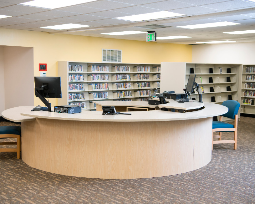 Service desk at West Slope Library after 2021 remodel