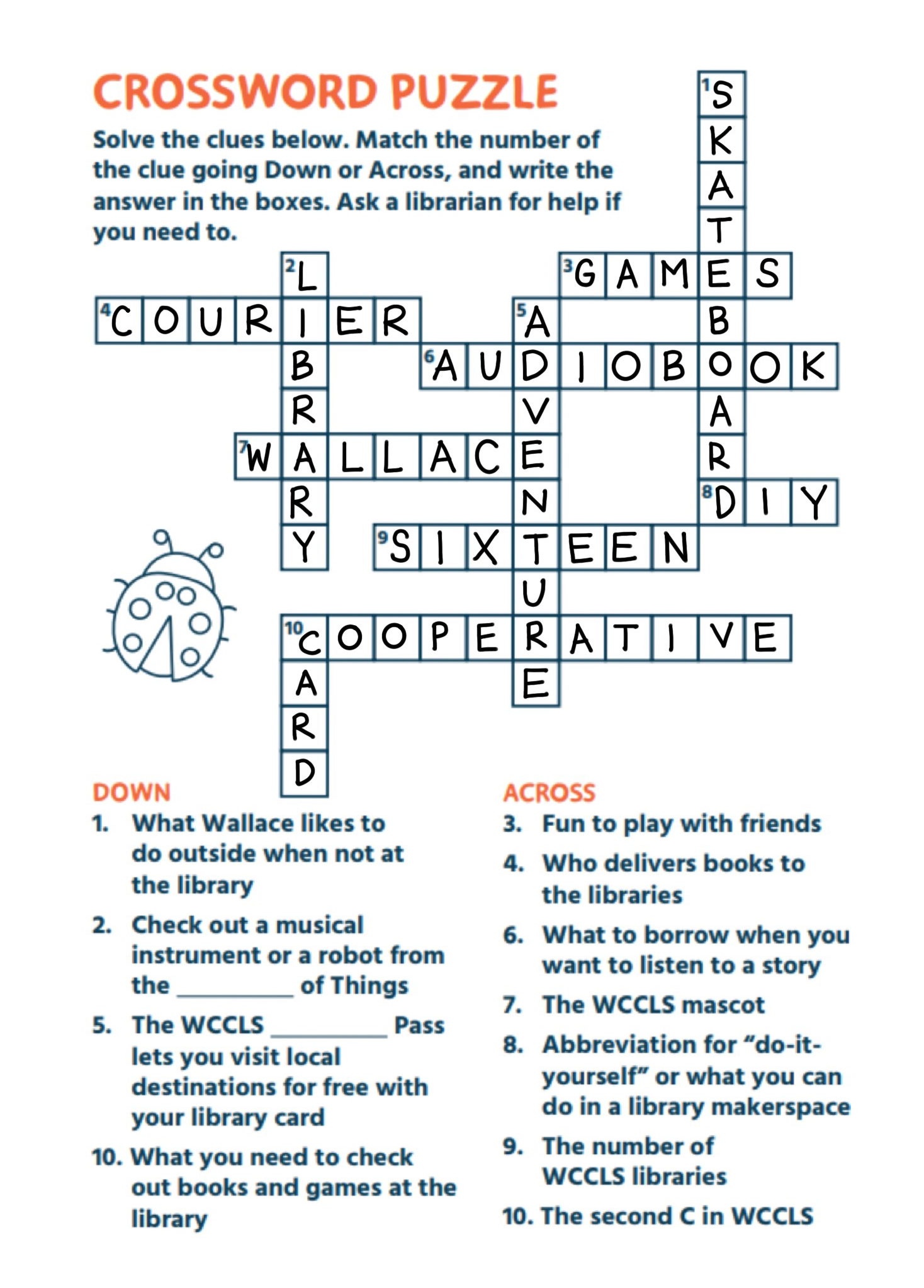 Image containing answers to the crossword puzzle activity