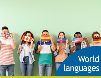 Teens holding world flags