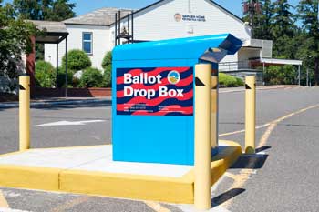 Elections drop box outside of the Garden Home Library