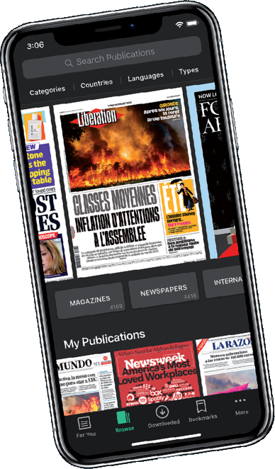 Graphic of magazine titles appearing on mobile phone screen