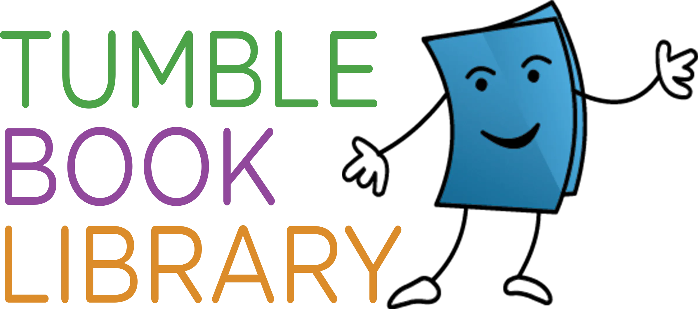 Tumblebook Library logo with a smiling book