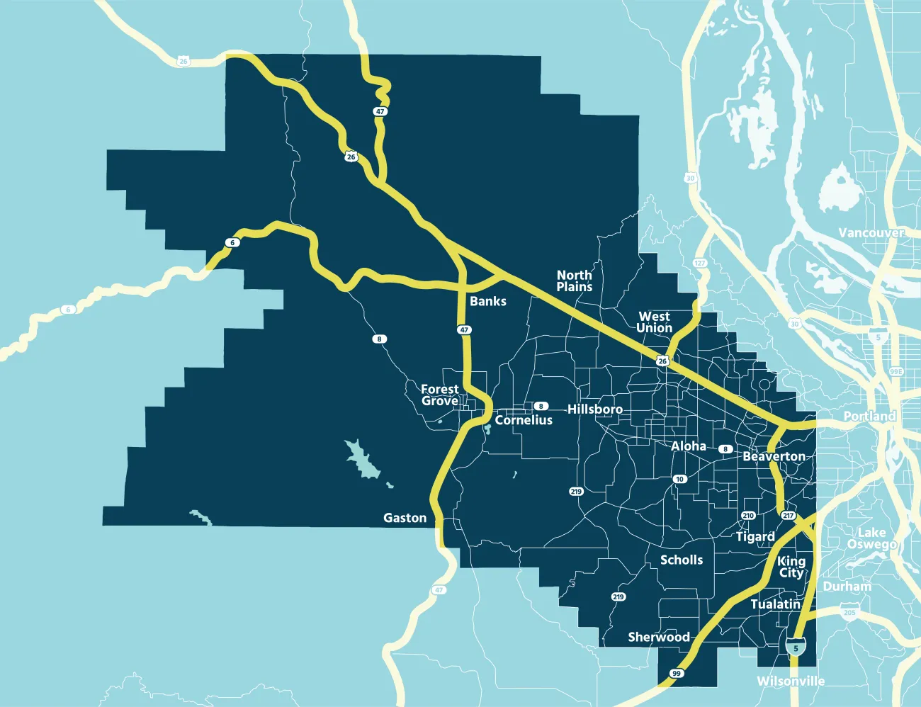 Map of Washington County, Oregon