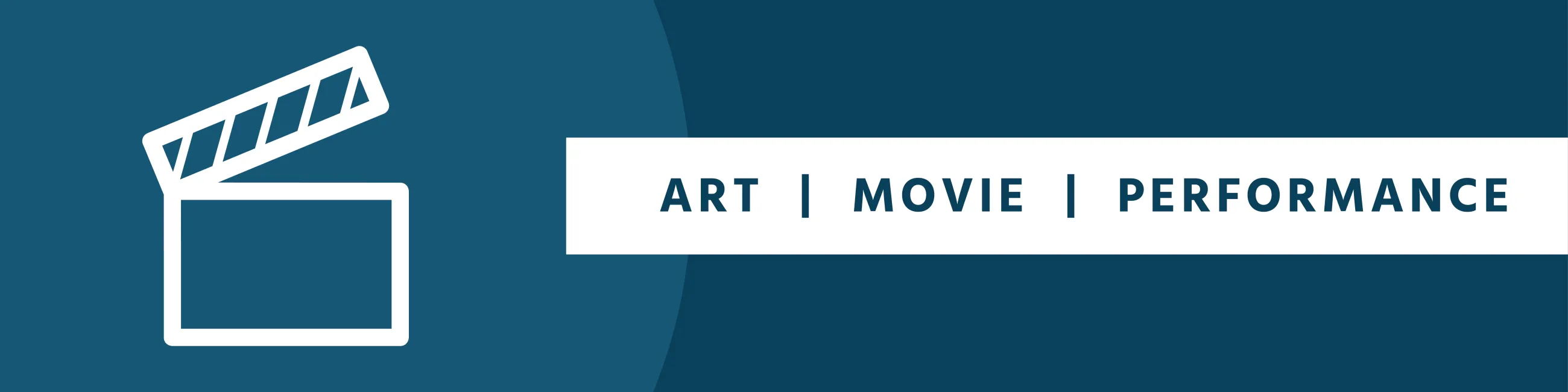 Icon of a clapperboard on a blue background with text "Art/Movie/Performance".