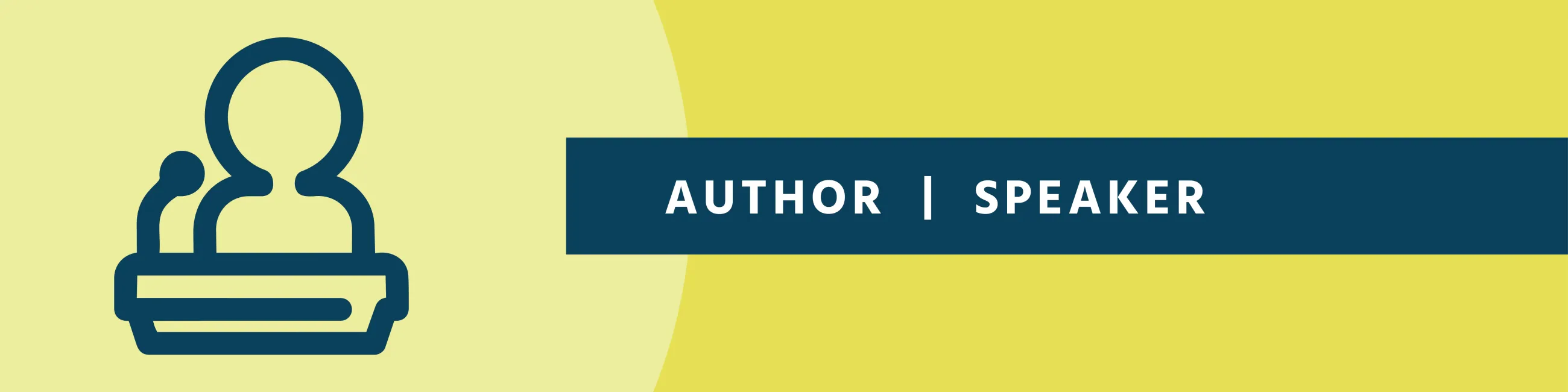 Icon of a person at a podium on a yellow background with the text "Author/Speaker".