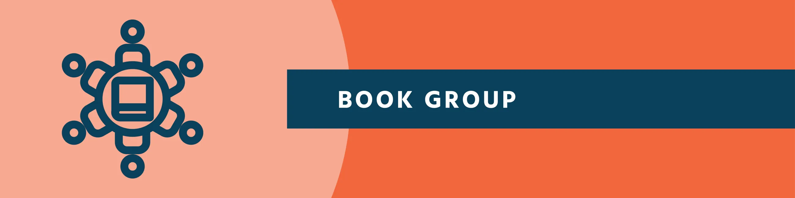 Icon of people around a table on an orange background with the text "Book Group".