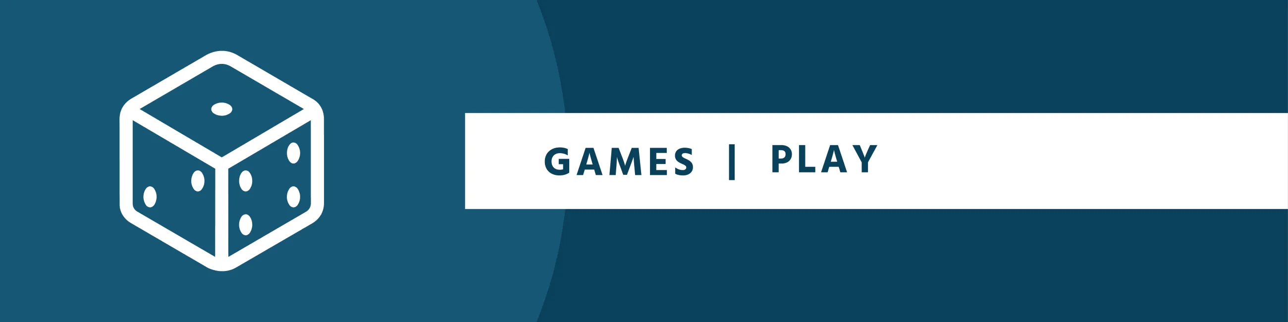 Icon of a die on a blue background with the words "Games | Play".