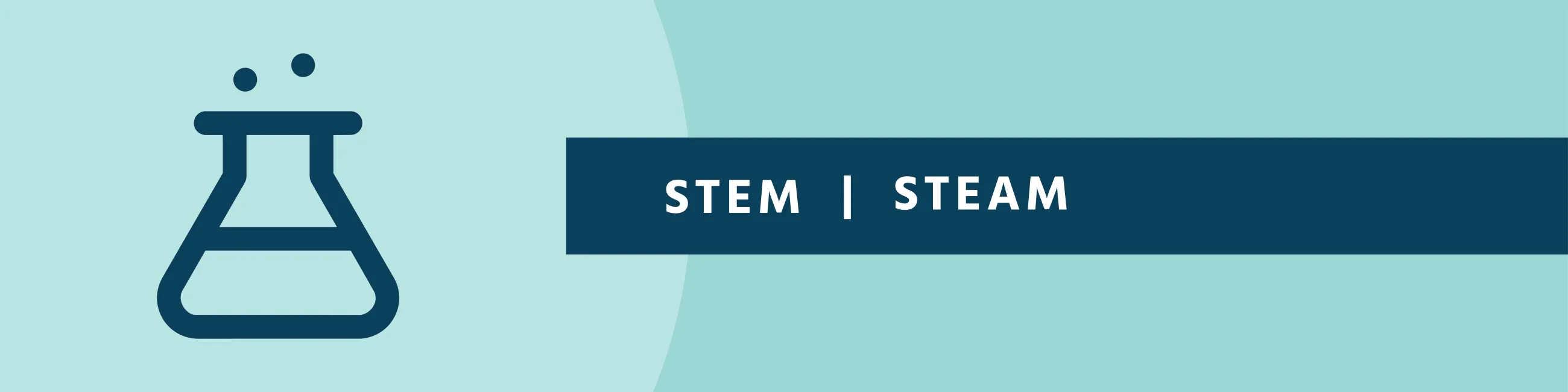 Icon of a bubbling flask on a teal background with the text "STEM/STEAM".