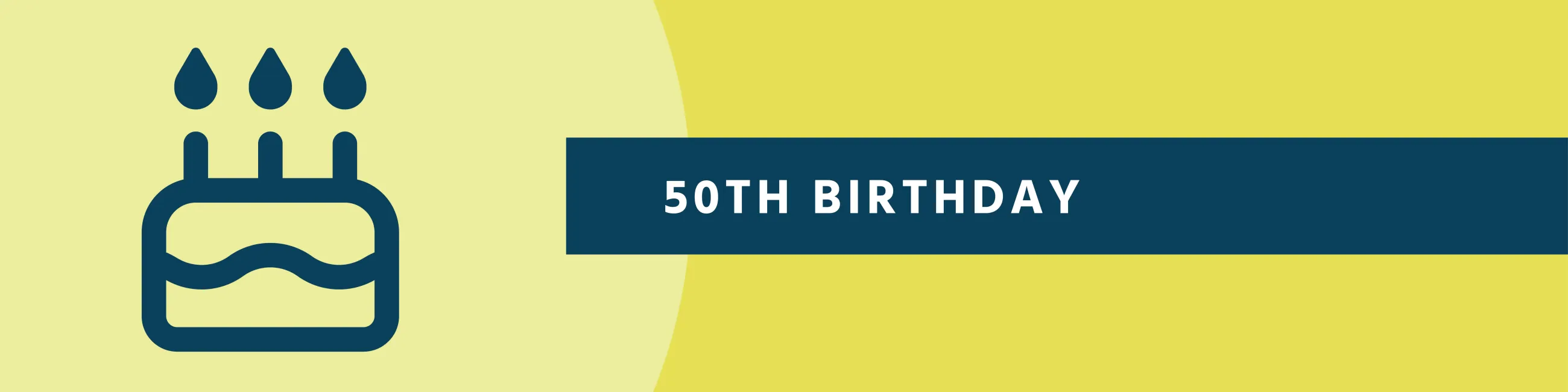 Line drawing of a birthday cake with candles and the text "50th Birthday".