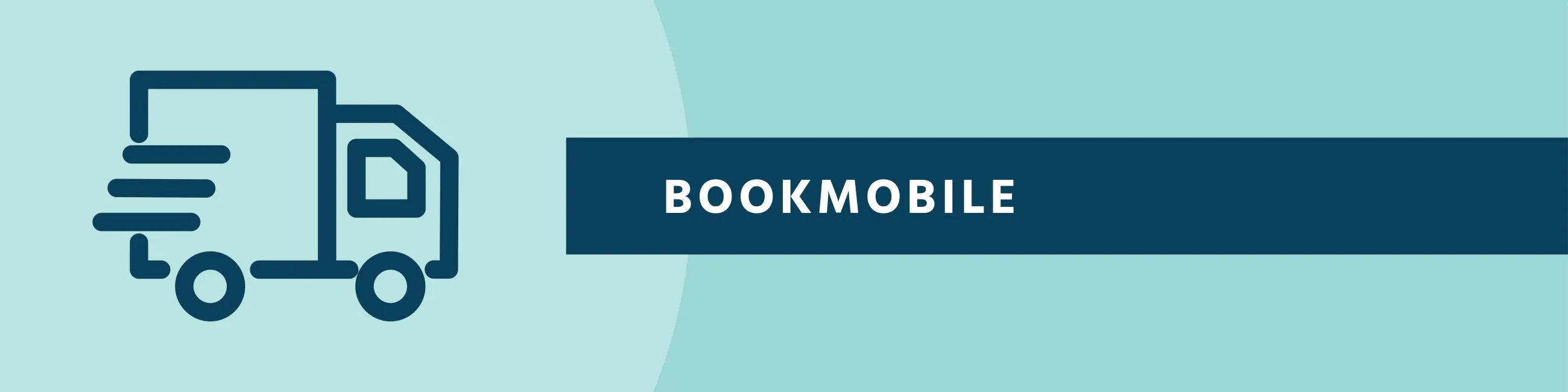 line drawing of a van with speed lines indicating movement, and the text "Bookmobile".