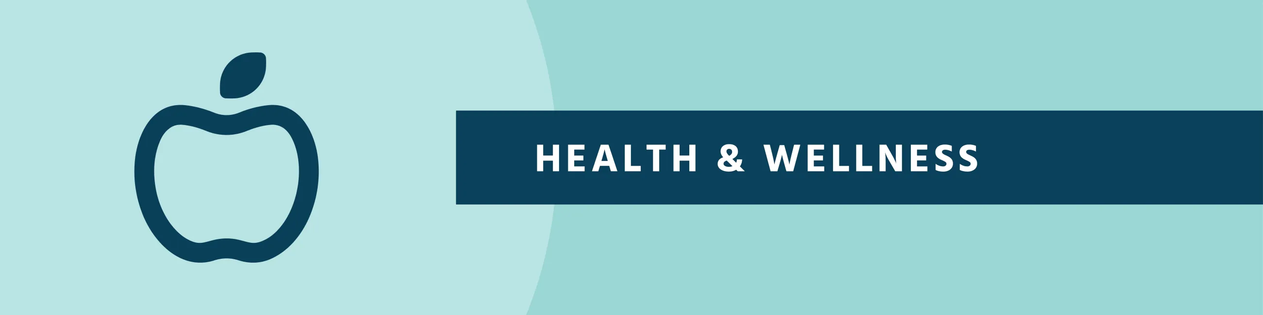 Line drawing of an apple, on a blue background, with the words "Health & Wellness".
