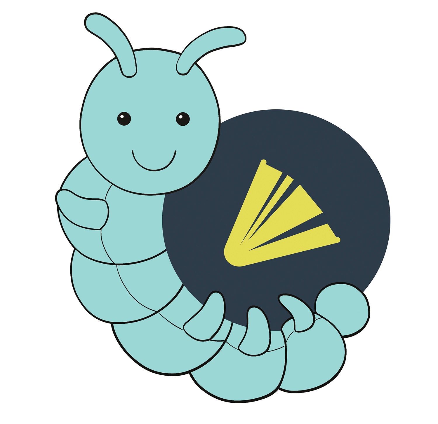 graphic of WCCLS mascot Wallace, a teal caterpillar holding a round WCCLS logo